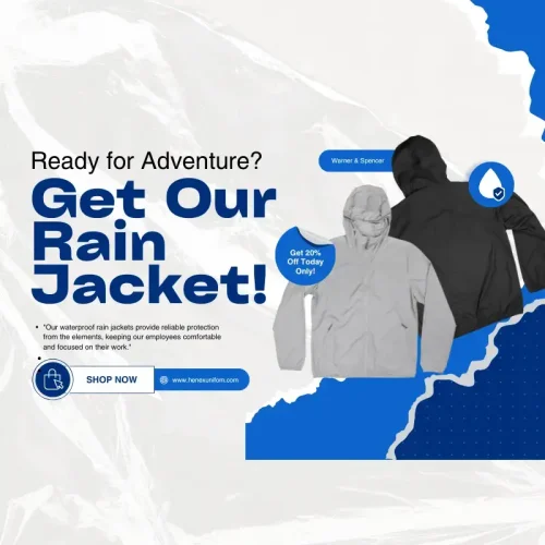 Custom promotional banner for waterproof industrial rain jackets and corporate outerwear suppliers