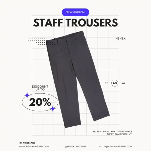 Durable charcoal grey staff trousers for school faculty and administrative workers by Henex Uniform.